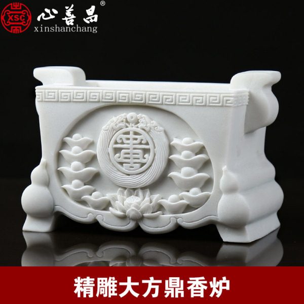 石头香炉长方形人造汉白玉石粉莲花家用供奉室外墓地上坟祭祀摆件