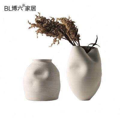 侘寂风素白色花器陶瓷花瓶样板房间干花插电视柜餐桌软装饰品摆件