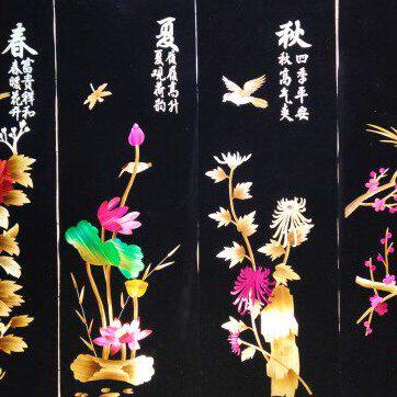 麦秆画四条屏画芯 地方特色工艺品 办公室酒店餐厅民宿家装挂屏