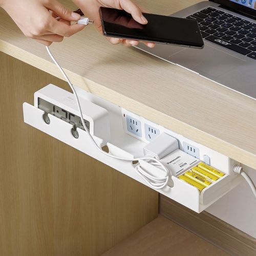 桌下理线a器免打孔电源线架槽线路整理盒电线插座收纳桌面走线神