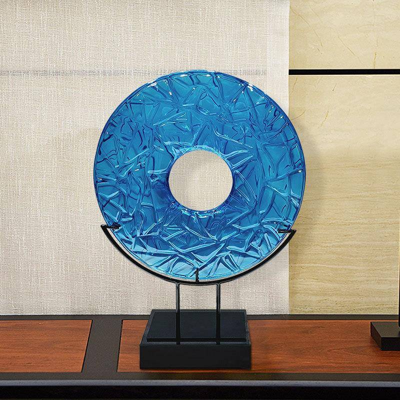 新中式透明树脂圆环雕塑摆件客厅入户玄关电视柜软装饰工艺品配饰
