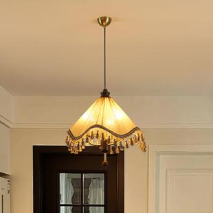 法式复古餐厅吊灯美式复古布艺卧室中古实木流苏衣帽间书房吧台灯