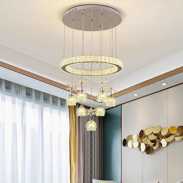 吊灯轻奢水晶客厅灯北欧创意圆圈餐厅灯简约现代高档卧室房间灯具
