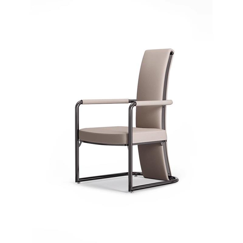 意式轻奢不锈钢茶台主椅别墅家用真皮扶手椅洽谈泡茶椅子设计师款