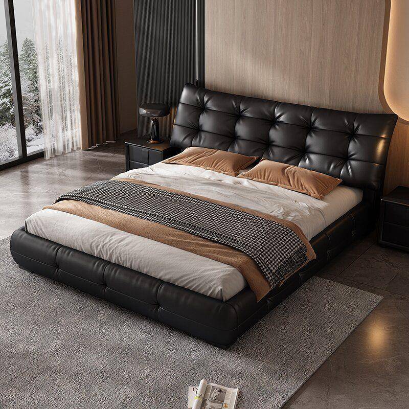 云朵大黑牛真皮床现代简约高端大气轻奢主卧大床榻榻米双人床1米8