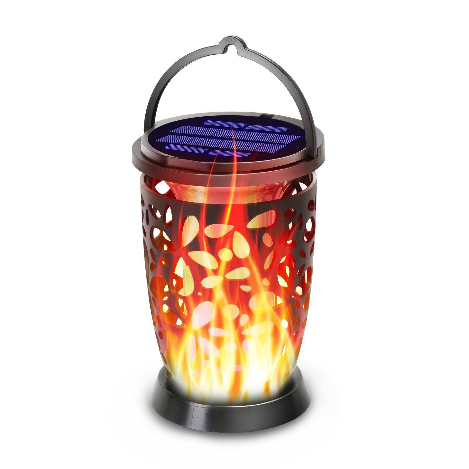 太阳能火焰灯96LED花园手电筒仿真灯笼篱笆柱头景观照明小路灯