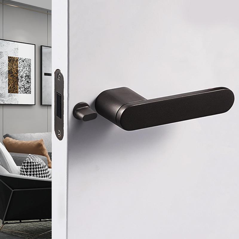 黑色门锁意式极简无钥匙木门锁磁吸室内卧室房门把手智能锁房间门