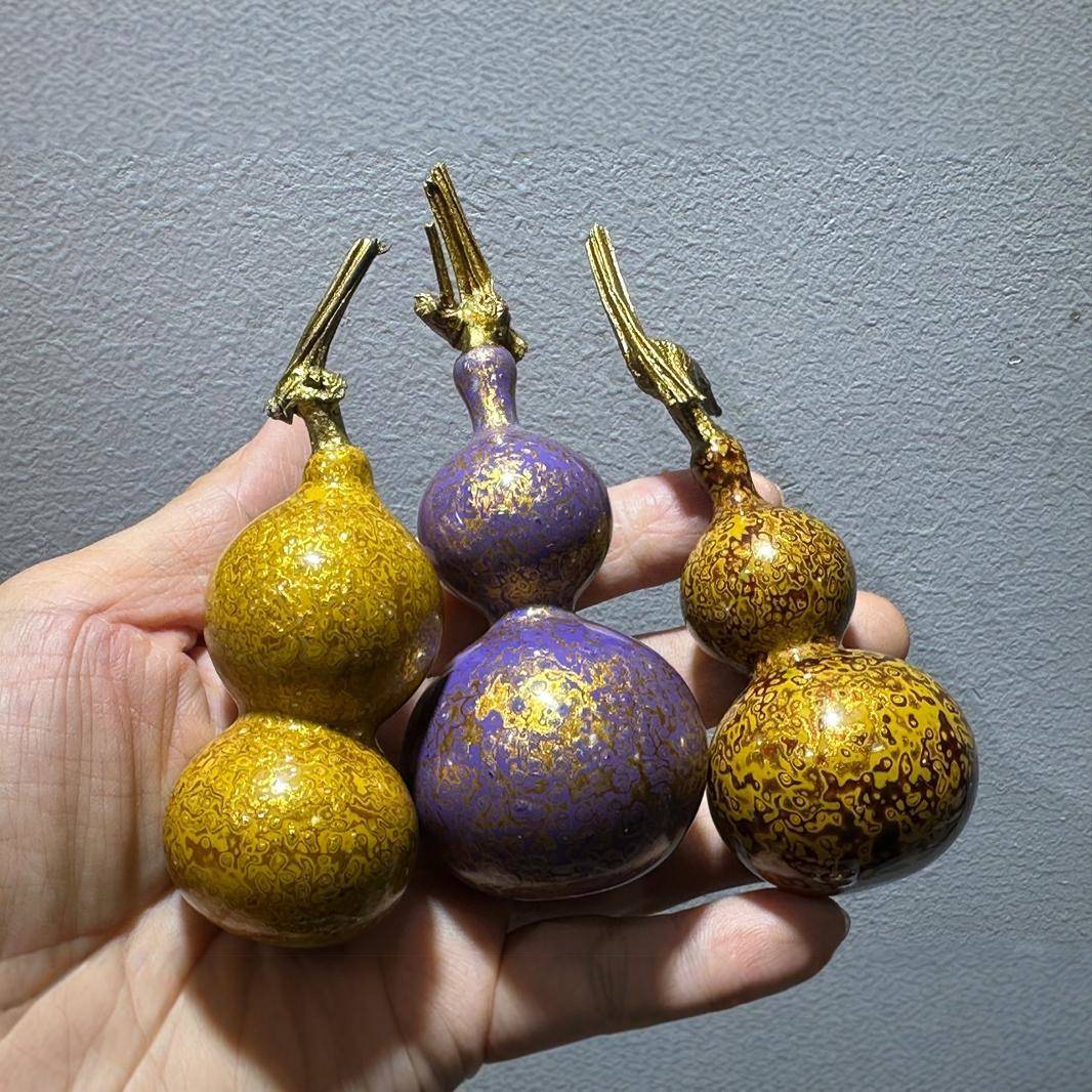 文玩葫芦大漆把玩件天然手捻小葫芦八宝纯手工漆艺收藏摆件漆器