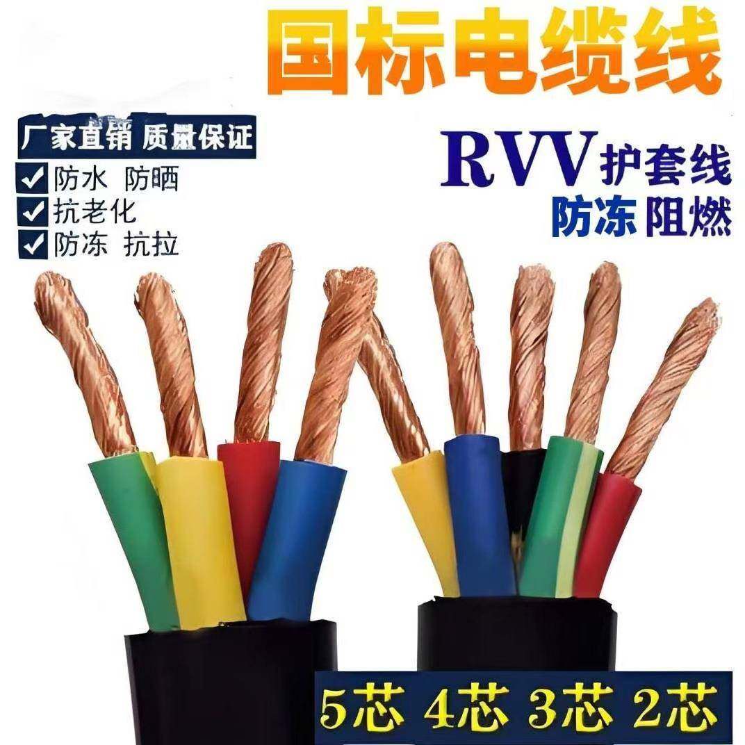 国标纯铜芯防水RVV电缆线6C加厚2芯3芯防冻电源线护套线单卷100米