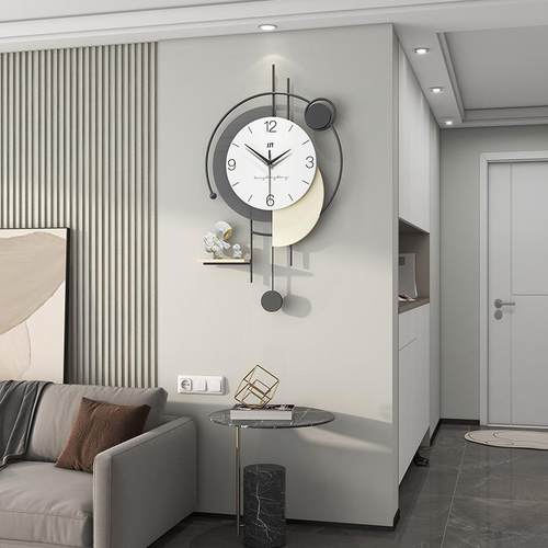 钟表客厅简约时尚家用艺术挂钟高级感个性创意置物架装饰时钟挂墙