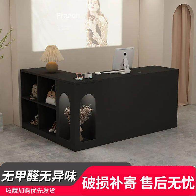 转角服装店黑色收银台女装店铺吧台桌柜台带灯美甲前台接待台