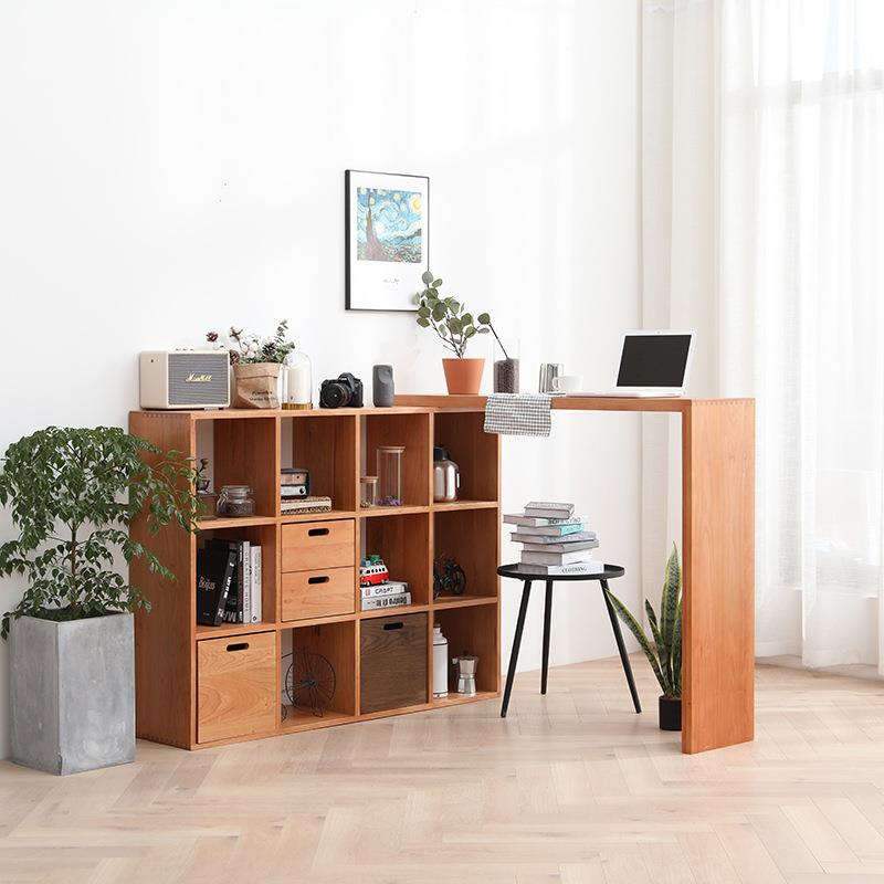 北美黑胡桃木实木书桌现代简约樱桃木一体书桌书架小户型转角书桌