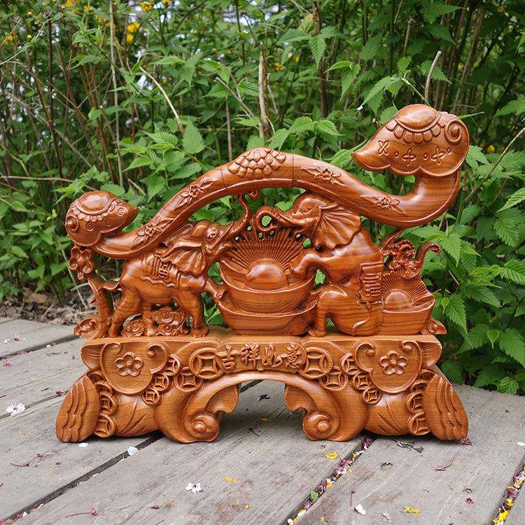 桃木吉祥如意木雕大象摆件工艺品实木象客厅工艺家居客厅饰品