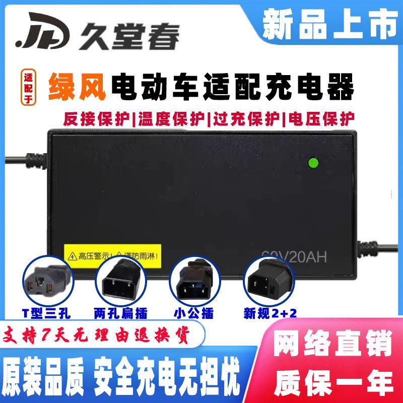 绿风电动车电瓶充电器48V12AH2A60V20AH3A72V32AH4A两孔扁针2+2