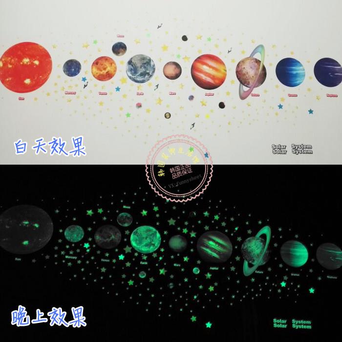 韩国宇宙太阳系星星月亮星球星空夜光贴纸纸儿童房布置自贴墙贴纸