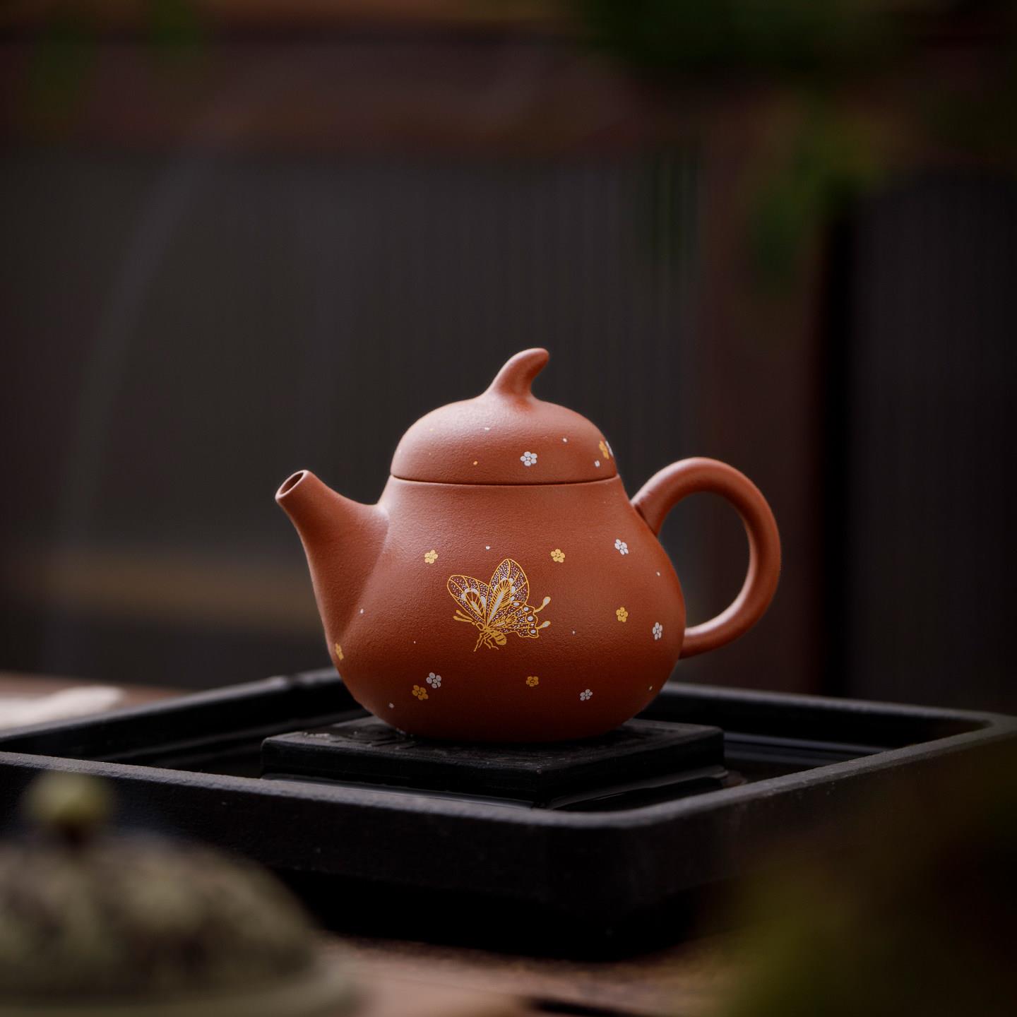 朱泥紫砂梨壶泡茶壶西施壶手工中式复古功夫茶具家用过滤单壶礼盒