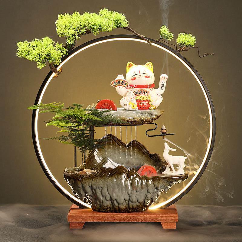 创意招财猫装饰流水摆件送礼循环水办公室客厅新中式乔迁开 业礼
