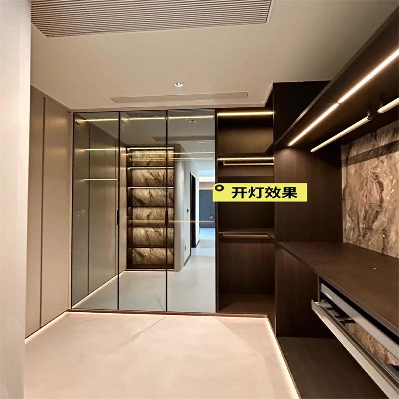 铝合金钢化镀膜玻璃门定制极简窄边酒柜书柜衣柜衣帽间玻璃镜子门