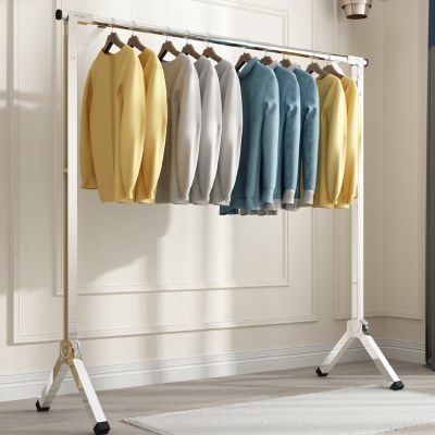 不锈钢落地折叠单杆式晾衣架卧室内外凉挂衣杆宿舍阳台晒被子神器