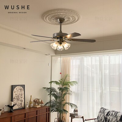 哈维法式中古智能变频餐厅风扇灯中古风卧室灯美式复古客厅吊扇灯
