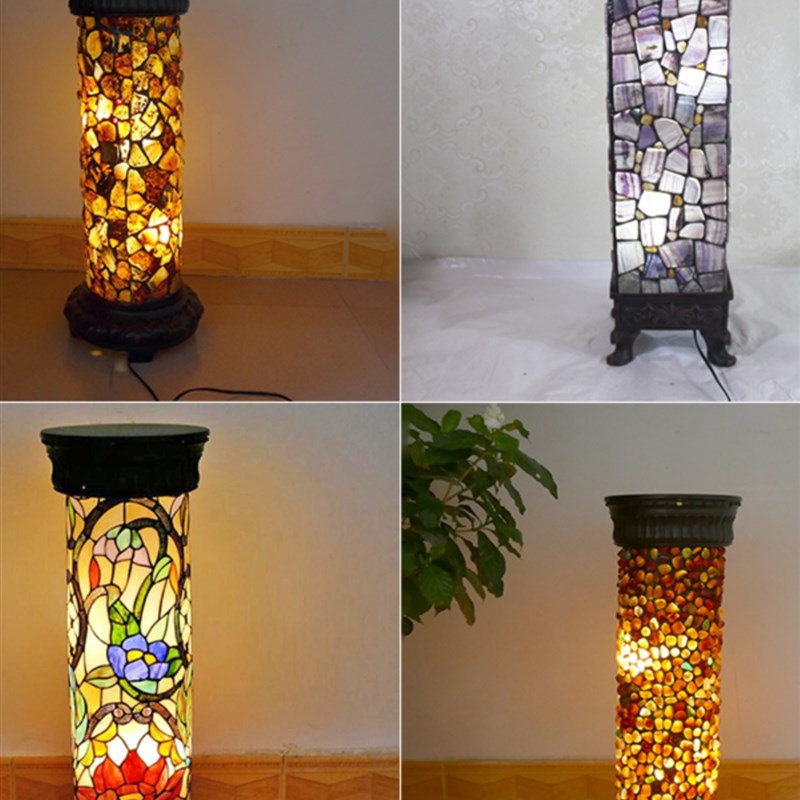 玛瑙台灯欧式覆古非智q能餐厅落地灯客厅卧室彩色玻璃罗马柱灯