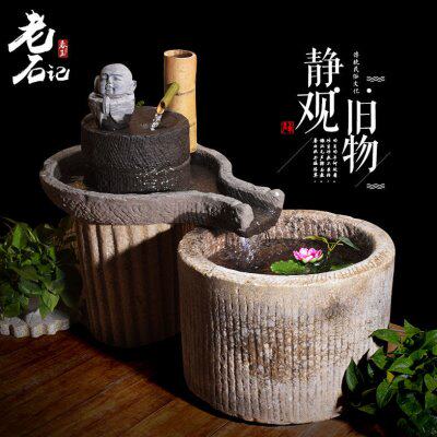 老石缸流水摆件室外石磨组合旧石槽花盆荷花鱼缸庭院仿古貔貅石雕