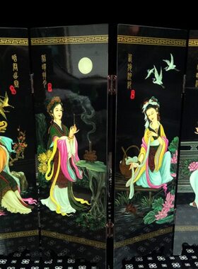 漆器仿古小屏风摆件 中国风特色礼品 实木烤漆工艺品礼物四大美女
