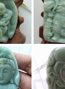 天河石关公老寿星南极仙翁平安扣笑面佛观音菩头招财童子佛手吊坠