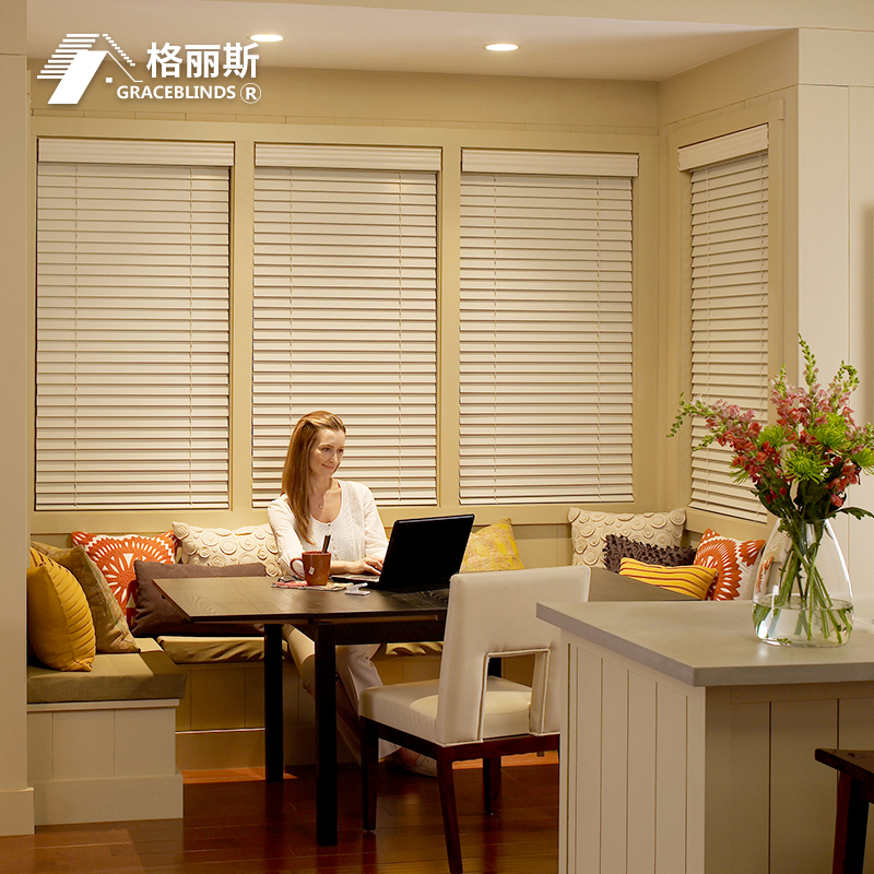 实木百叶窗帘书房客厅办公室卷A帘卧室中式电动遮光木质百页窗定