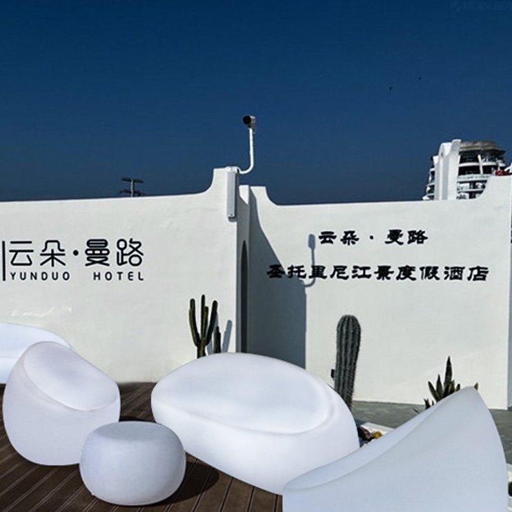 非玻璃钢发光休闲椅商场美陈座椅鹅卵石沙发户外茶几室外庭院坐凳