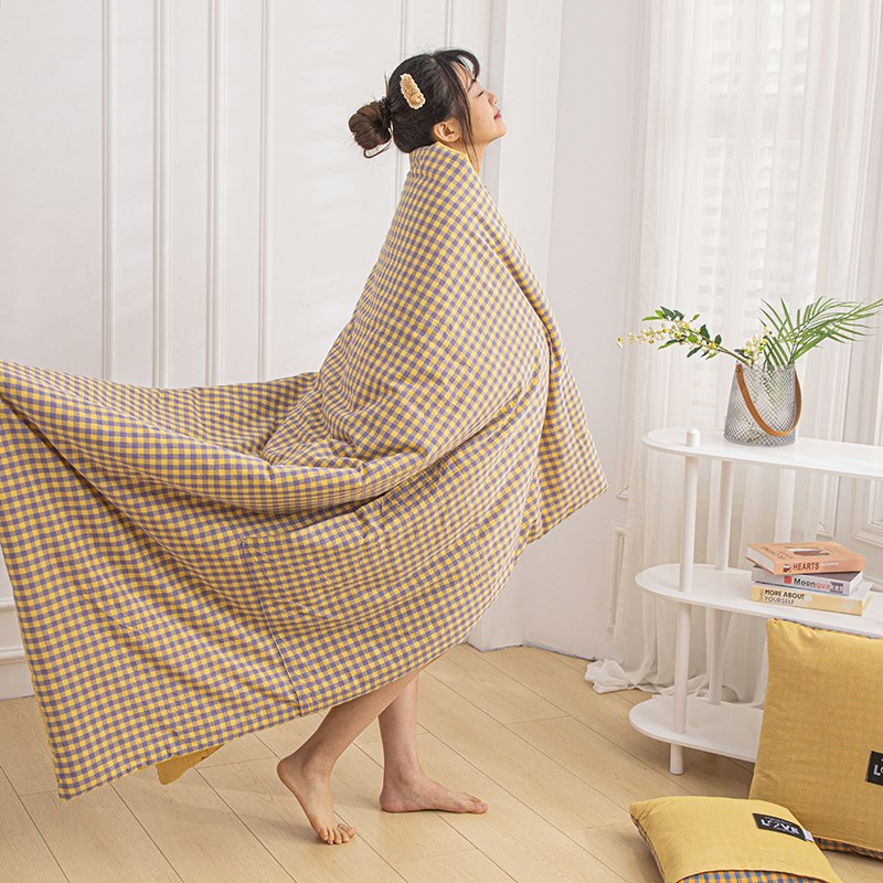 色织全棉水洗棉抱枕被子两用汽车载枕头办公室午W睡毯空调被靠