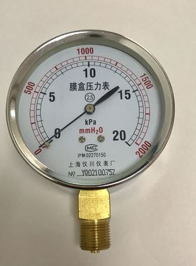 直径78mm膜盒压力表 压力20kpa 2000mmh2o 螺纹G3/8 微压表 径向