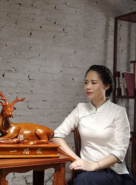 花梨木雕梅花鹿摆件实木质动物家居客厅寓意装饰摆设乔迁开业礼品