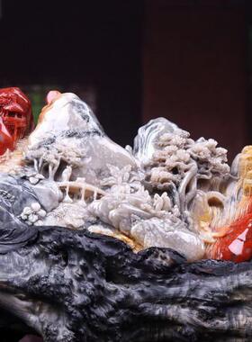 福建寿山石松亭山子摆件家居客厅装饰摆设中式风原石俏色巧雕工艺