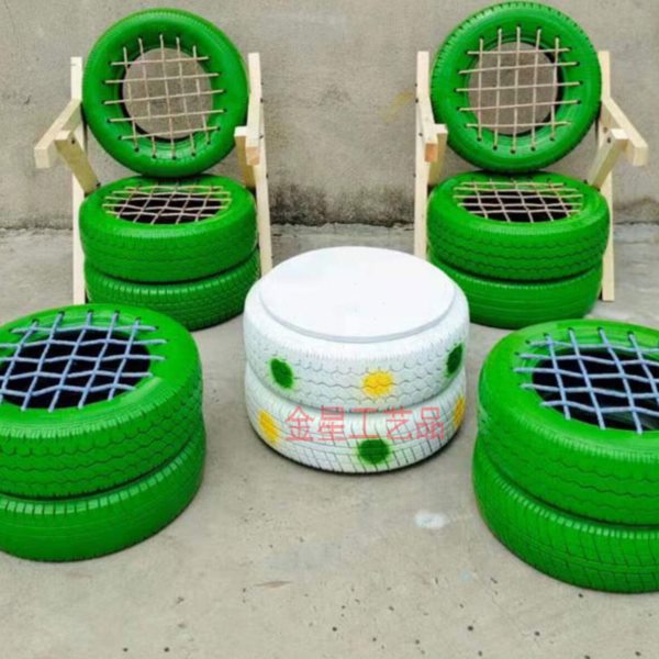 轮胎工艺品幼儿园轮胎彩绘花盆景观装饰座椅凳子废旧轮胎创意改造