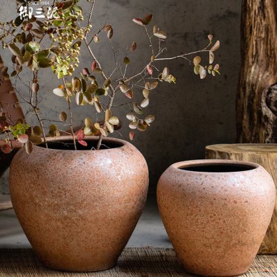 粗陶现代陶罐花盆复古红陶釉色大号花瓶绿植种植盆装饰摆件花坛缸