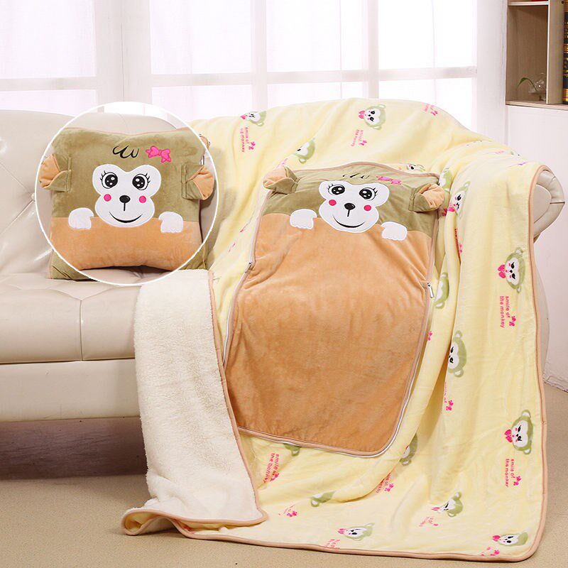 法兰绒加厚抱枕被子两用办公室午休毯空调被汽车沙发靠Y垫靠枕被