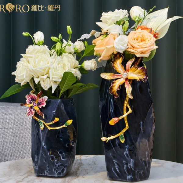 罗比罗丹珐琅彩蝶恋花玻璃花瓶摆件客厅插花欧式桌面玄关居家礼品