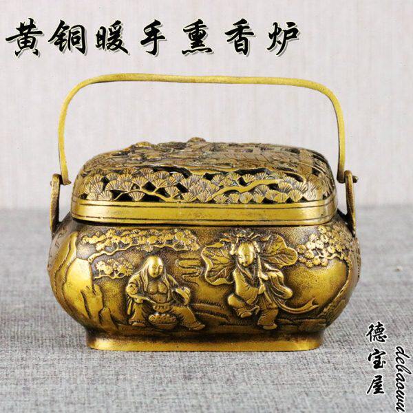铜香炉纯铜复古仿古铜暖手炉碳铜手炉香薰炉暖炉烧炭冬季取暖火炉