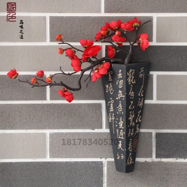 中式书法壁饰挂式花插花瓶花器园艺酒店民宿客厅书房玄关墙面装饰