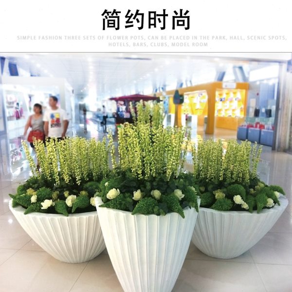 落地大花瓶 酒店庆典商场玻璃钢工艺摆设树脂花器高摆件3件套花盆