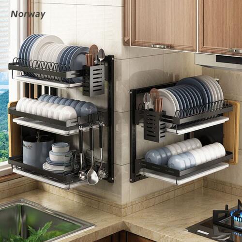 Norway进口厨房碗碟沥水架壁挂式家用多功能免打孔折叠碗盘收纳架