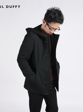 LAOUL DUFFY男款黑色带帽短款冬季棉服DM16332A