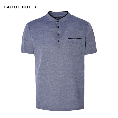 LAOUL DUFFY灰色珠地立领常规商务T恤男款夏季气质上衣DT16219A