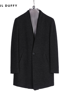 LAOUL DUFFY深灰拼黑色可拆卸领上衣秋冬男宽松休闲正装DS20330A