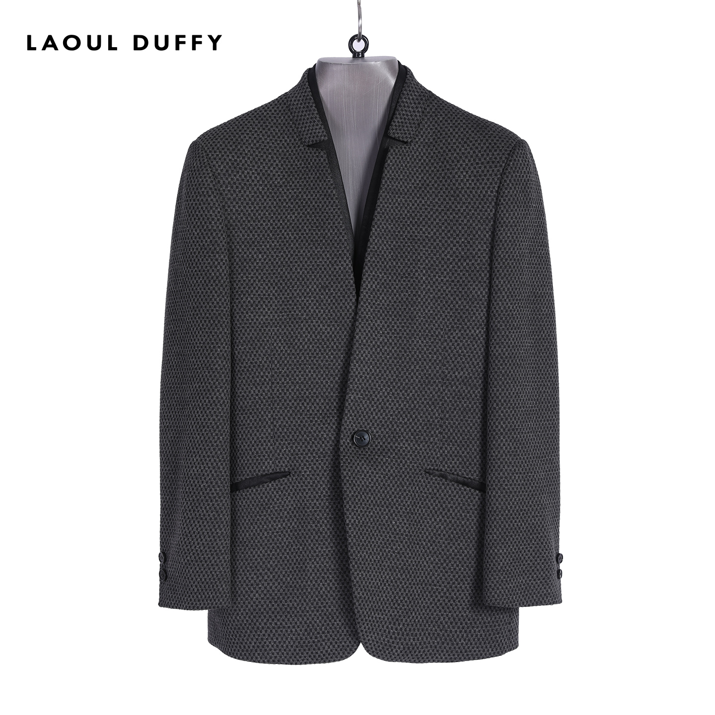 LAOUL DUFFY花灰网状面料双层领上衣灰色正装休闲西服男DS17402A