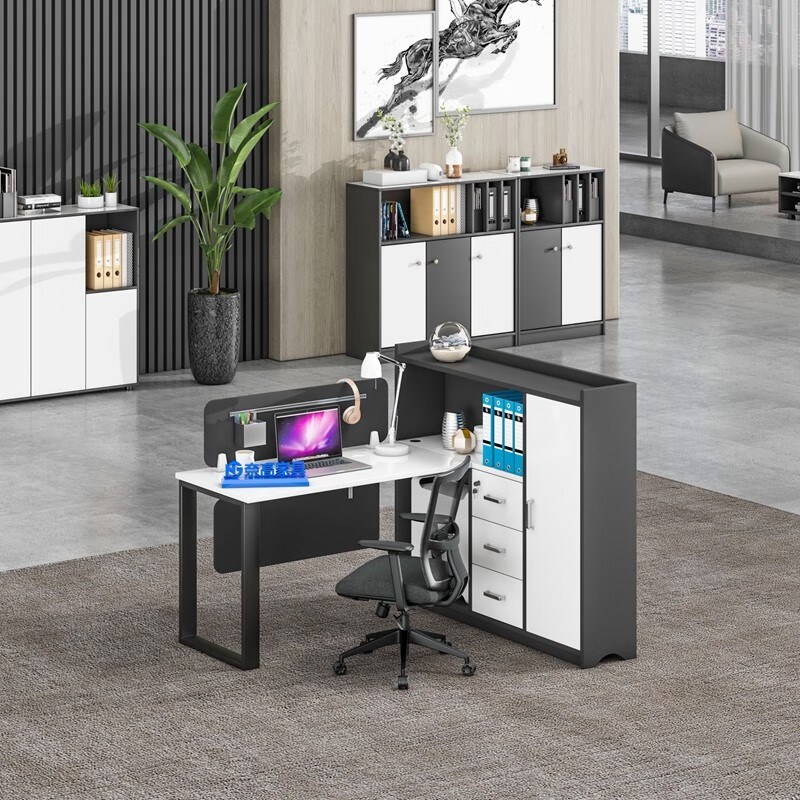 简约办公家具职员桌办公桌屏风员工位电脑桌财务桌干型六人位含柜 - 封面