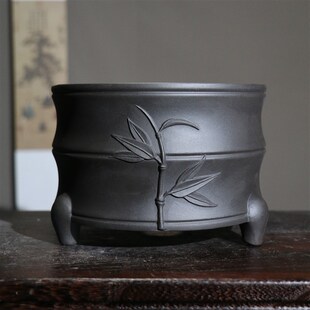 紫砂花盆竹节盆景盆竹段禅意古典中国风竹子桌面盆栽觅陶乡小盆