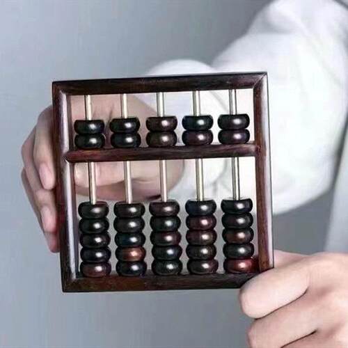 老红木算盘原木小号5档中式复古铜杆红酸枝实木榫卯算盘教学包邮