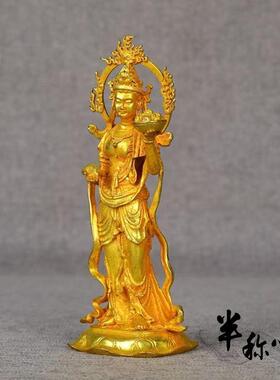 古玩收藏仿古铜器合金鎏金坚牢地神女佛菩萨像复古摆件工艺品